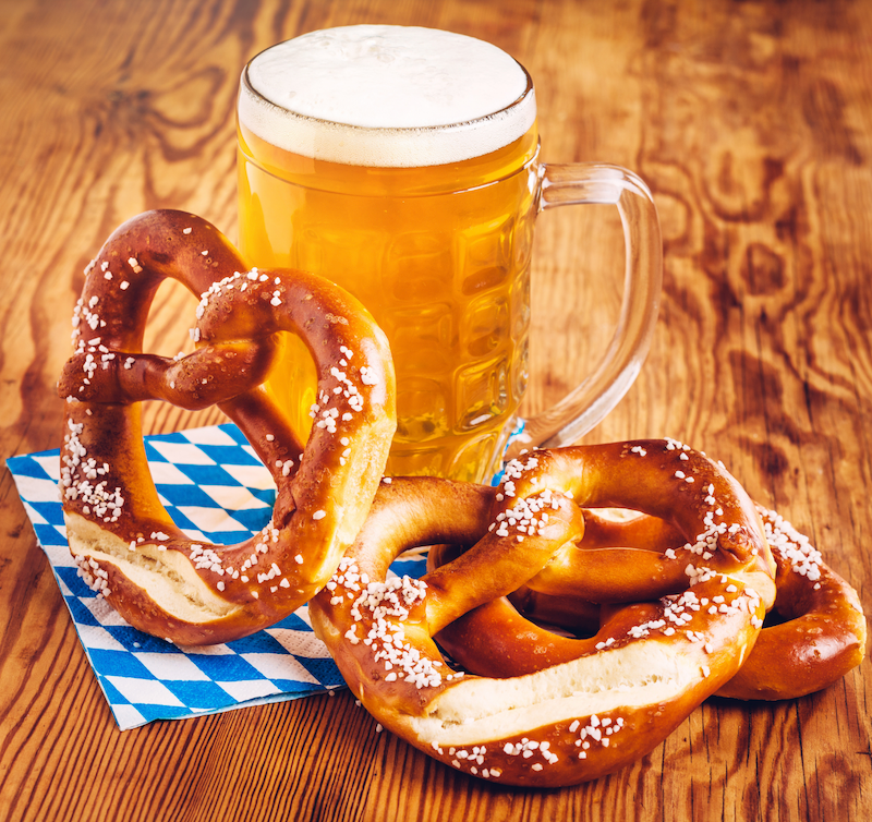 Oktoberfest beer and pretzels