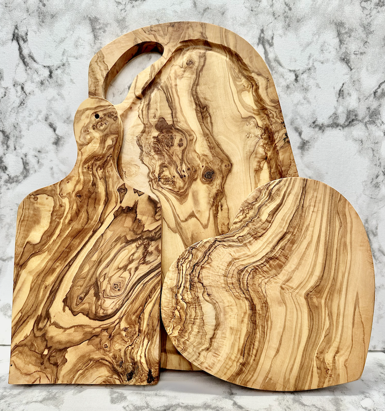 Three olive wood cutting boards