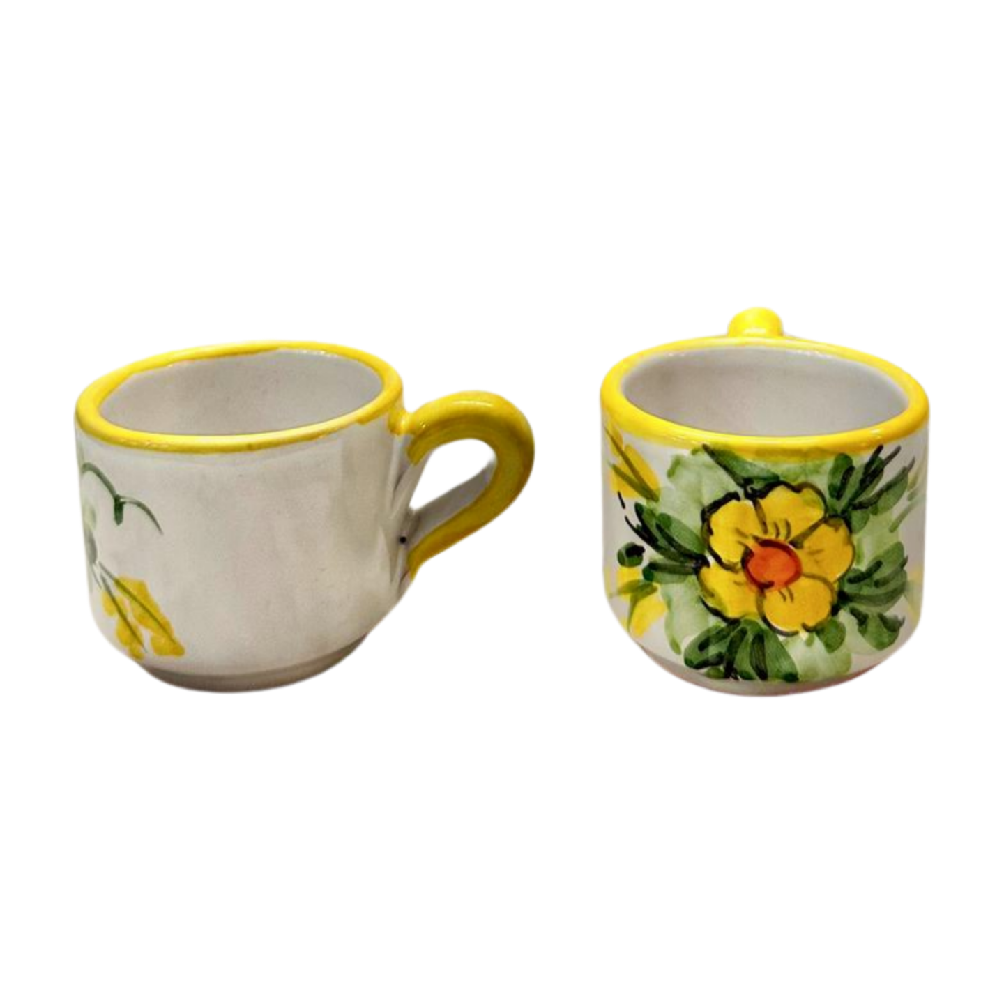 Italian Espresso Cups, set of 2, with yellow flower design.