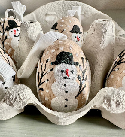 Close-up view of Austrian Christmas Egg Ornaments in an egg carton.