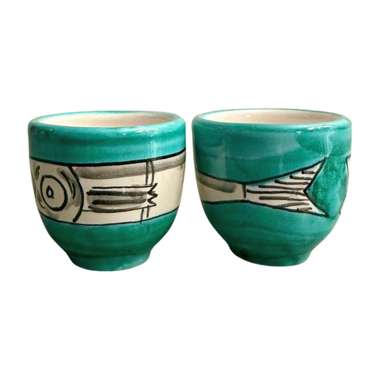 Italian Espresso Cups, Set of 2 featuring an anchovy fish design.