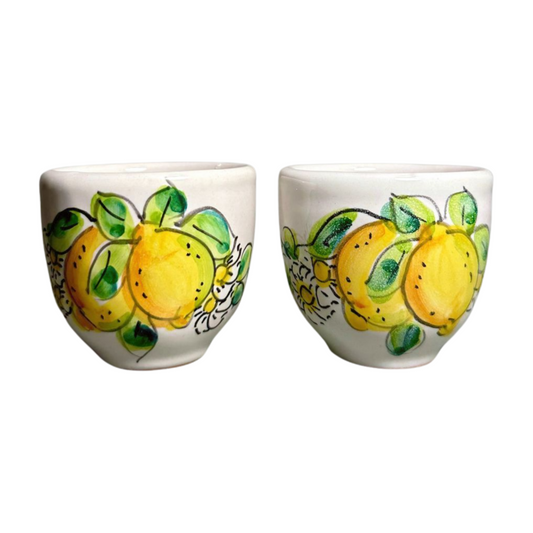 Italian espresso cups, set of 2 featuring a yellow lemon design.