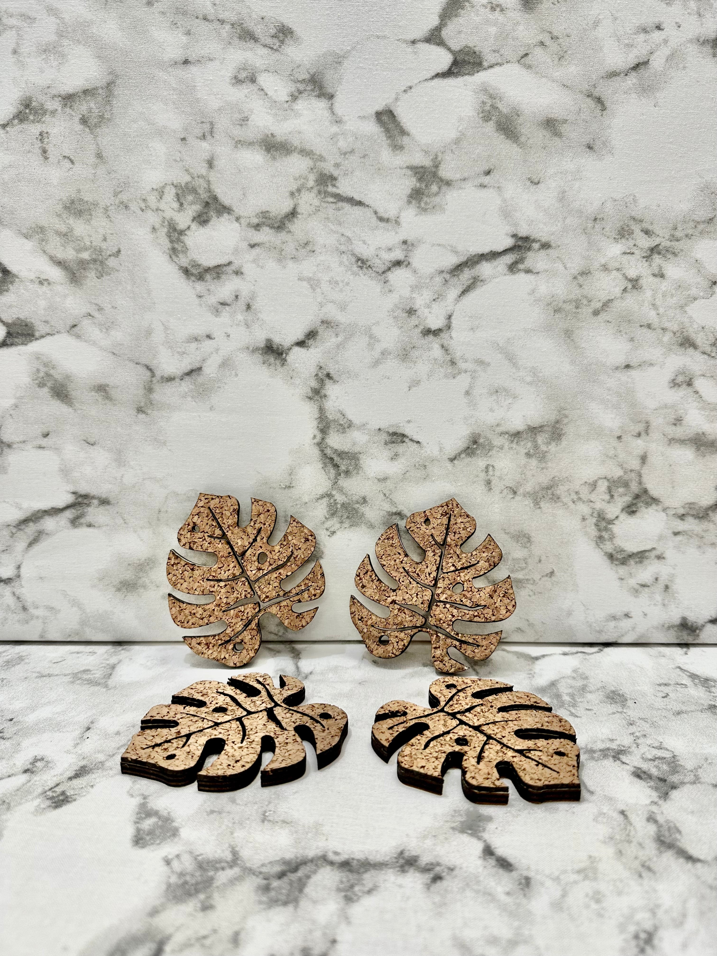 Monstera leaf cork coasters, set of 4.