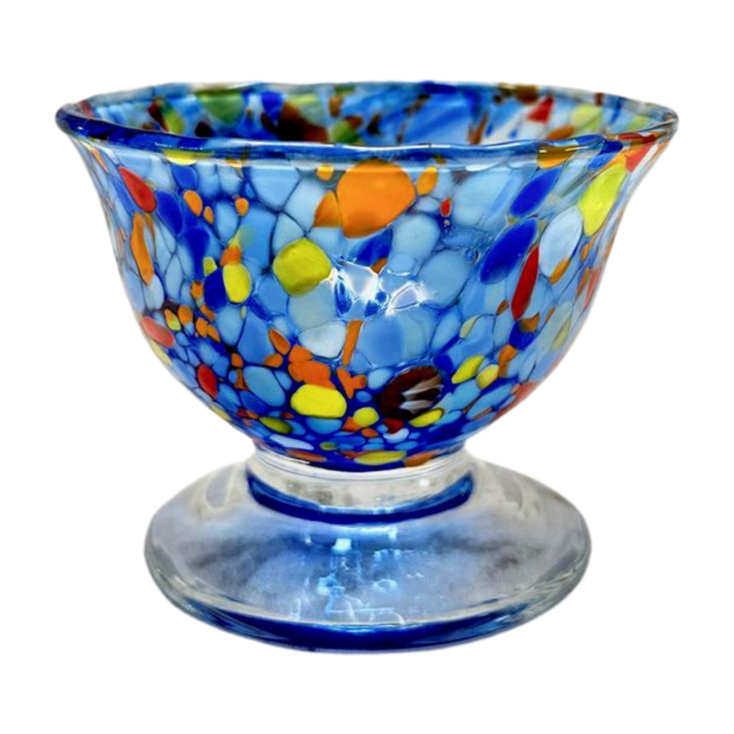 Murano glass ice cream dish in classic blue color.