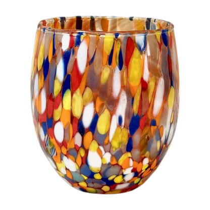 Stemless Murano wine glass in red design.