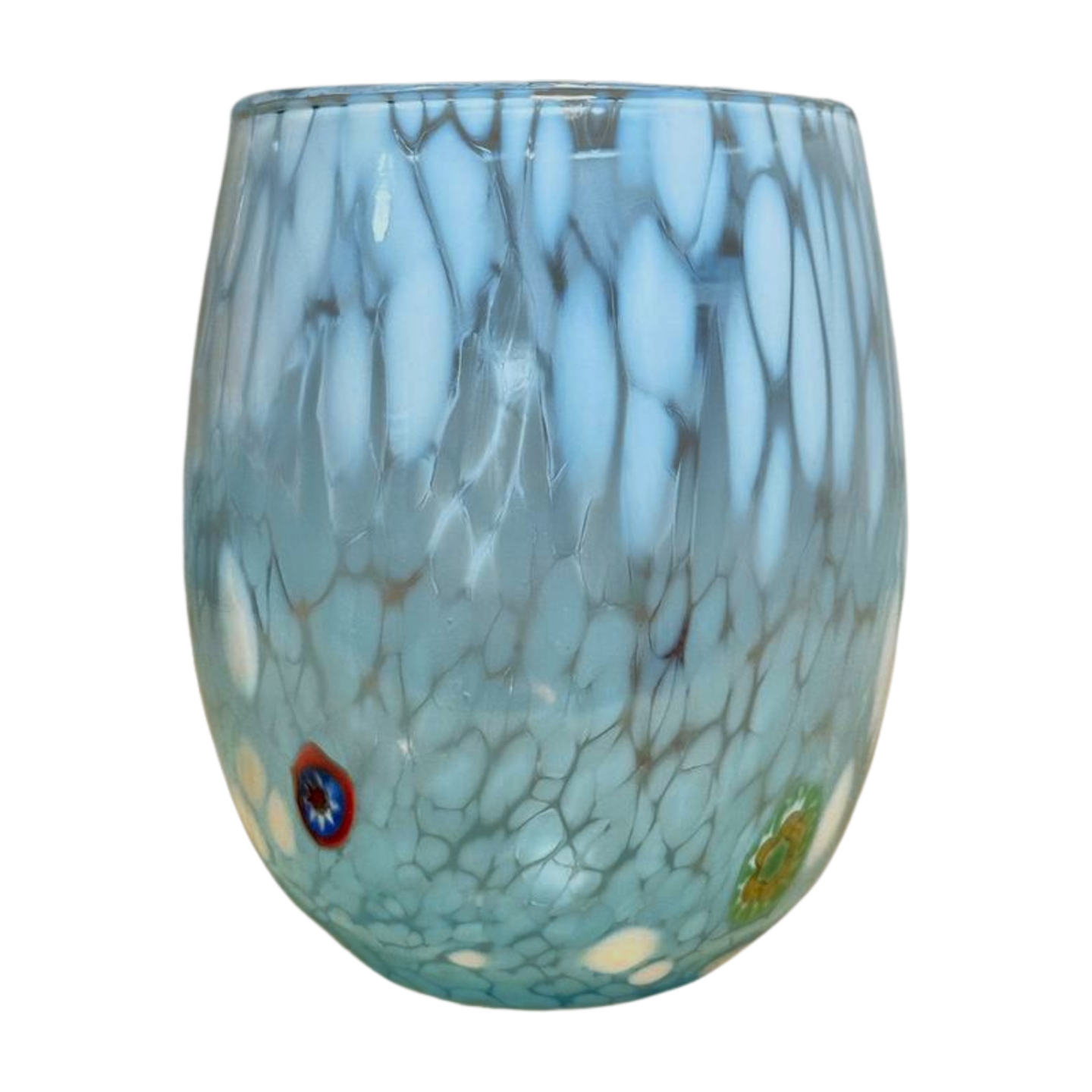 Stemless Murano Wine Glass, Two-Tone shown in aqua.