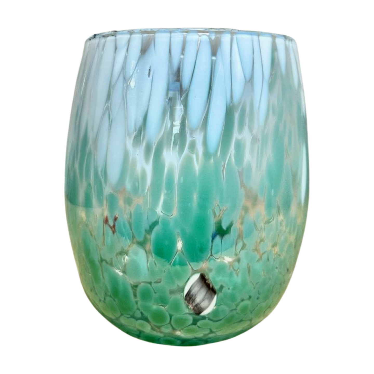 Stemless Murano Wine Glass, Two-Tone shown in green.