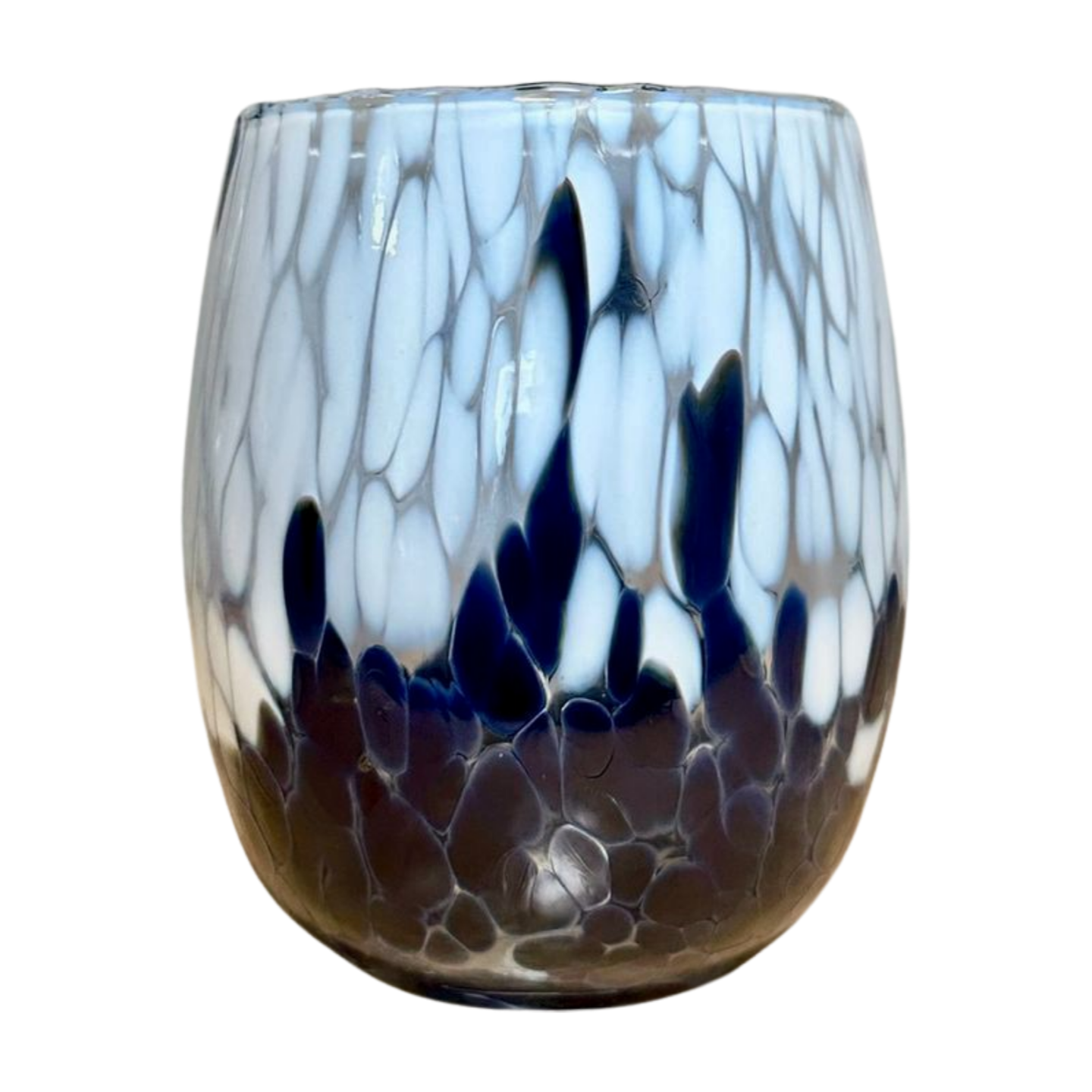 Stemless Murano Wine Glass, Two-Tone shown in navy.