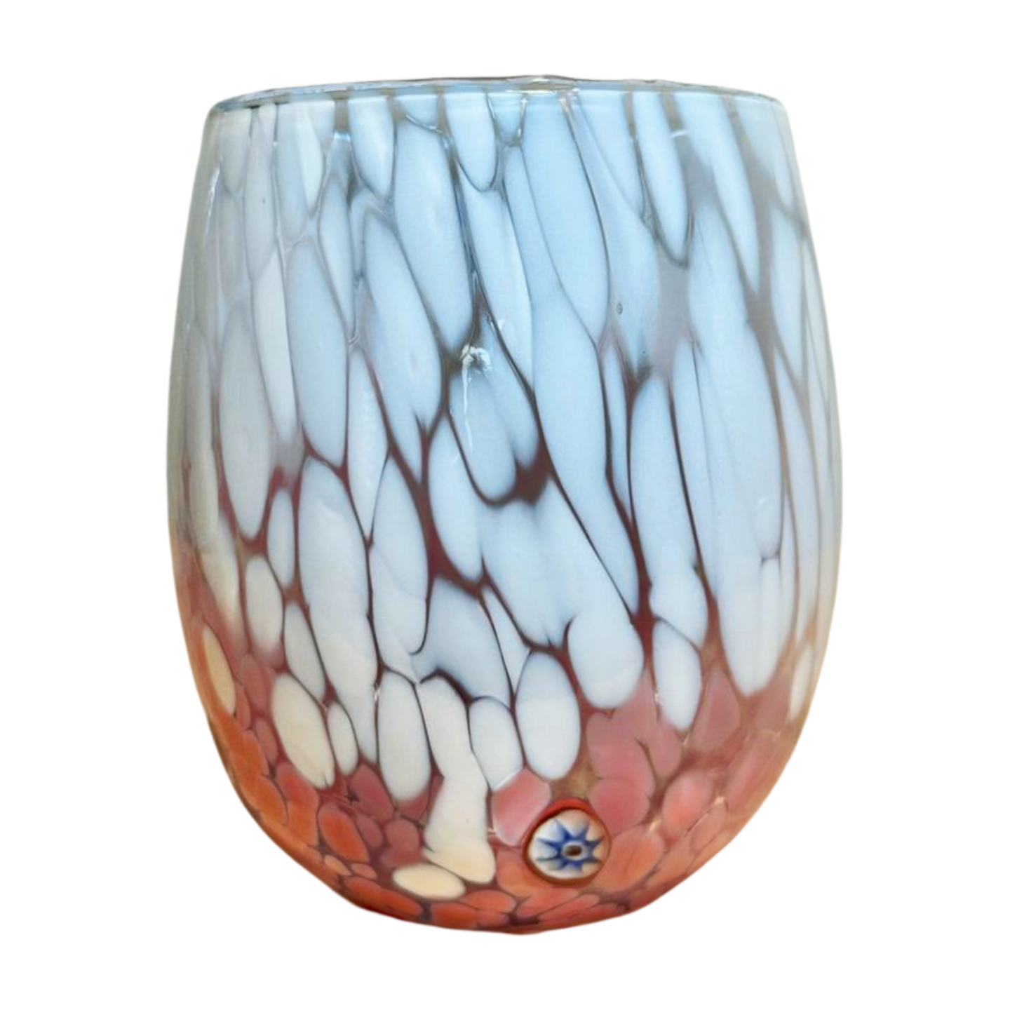 Stemless Murano Wine Glass, Two-Tone shown in pink.