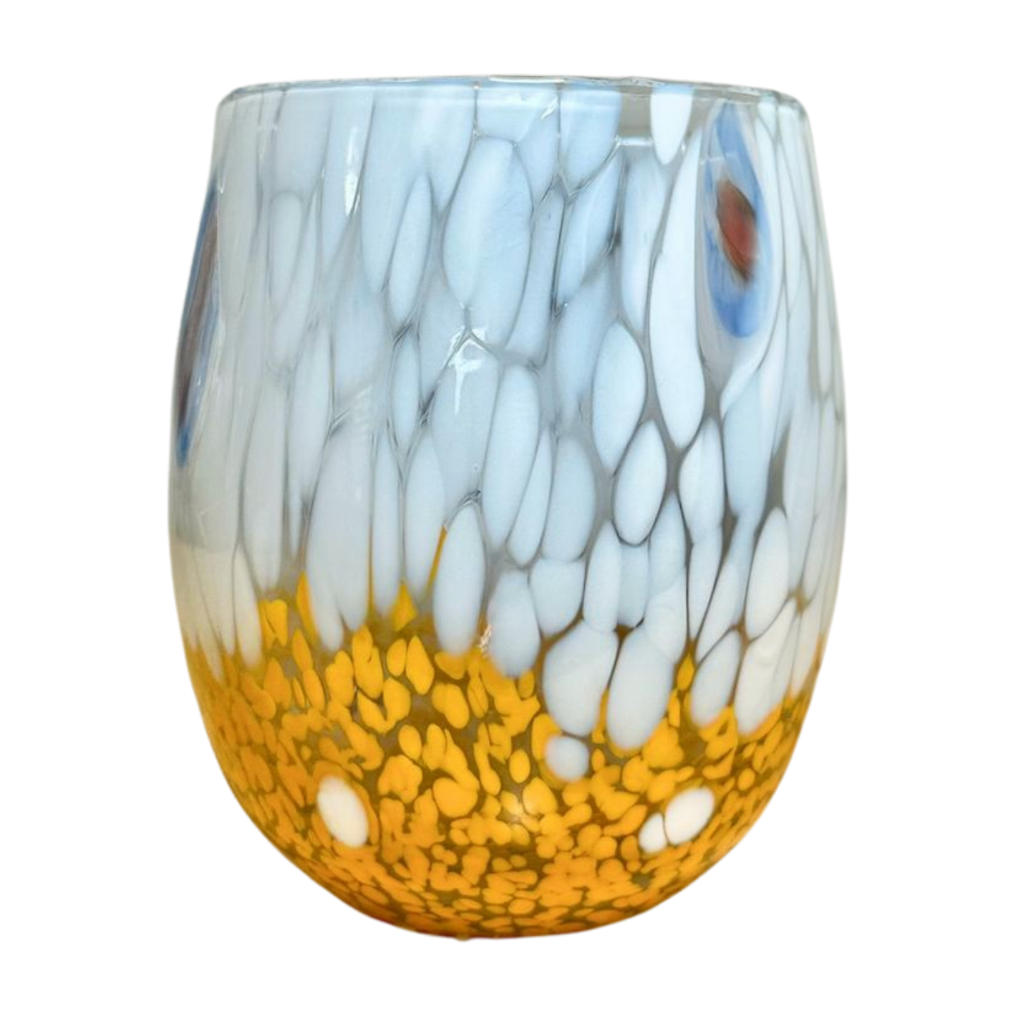 Stemless Murano Wine Glass, Two-Tone shown in yellow.