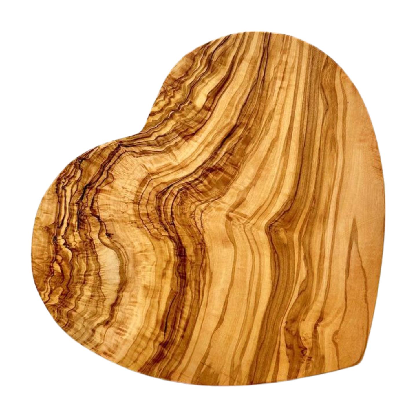 Heart-shaped olive wood charcuterie board. Imported from Germany.