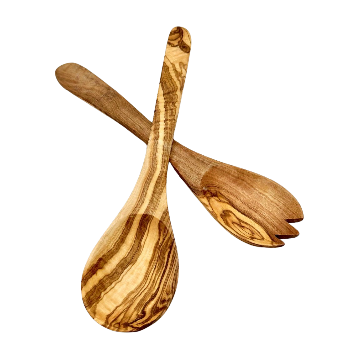 2-Piece olive wood salad serving set. Includes one large fork and one large spoon. Imported from Germany.