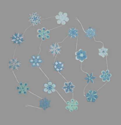 Snowflake garland on a grey backdrop.