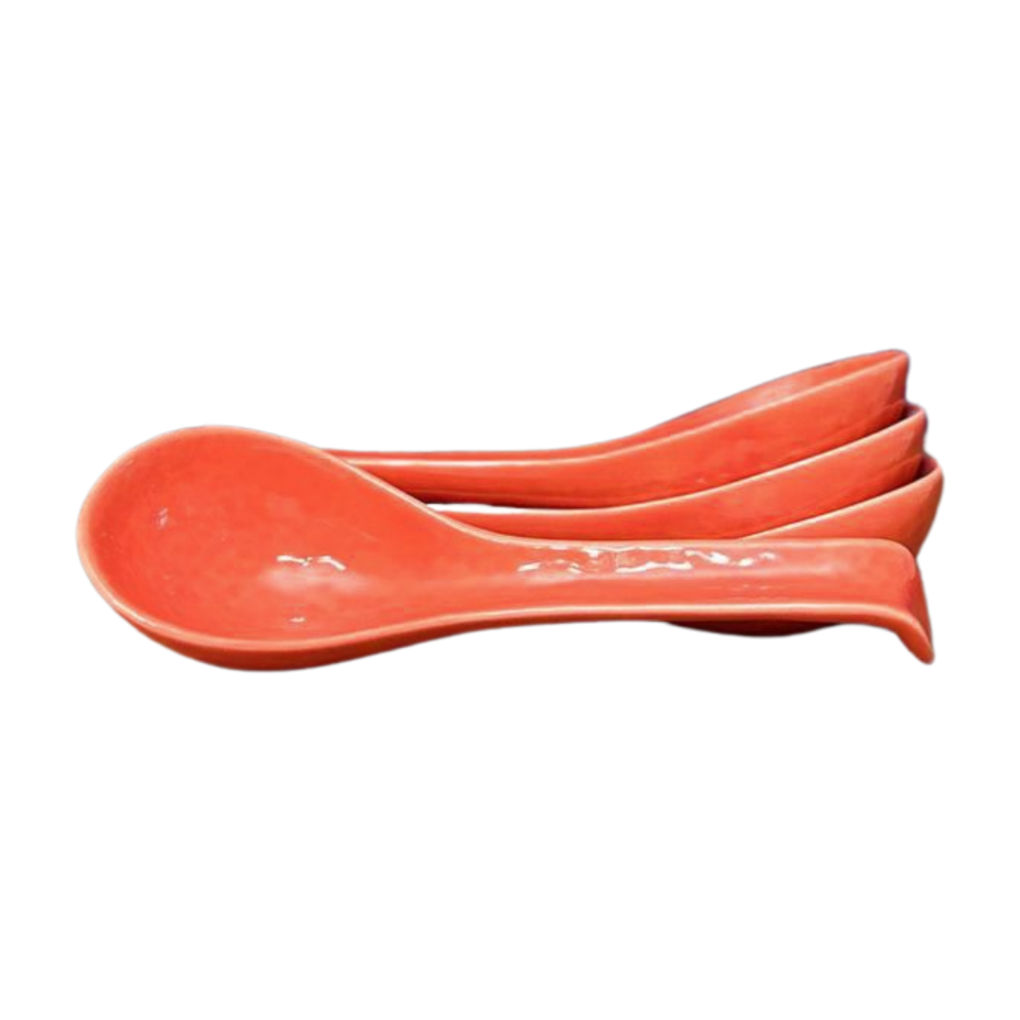 Set of stacked Japanese Soup Spoons in coral.