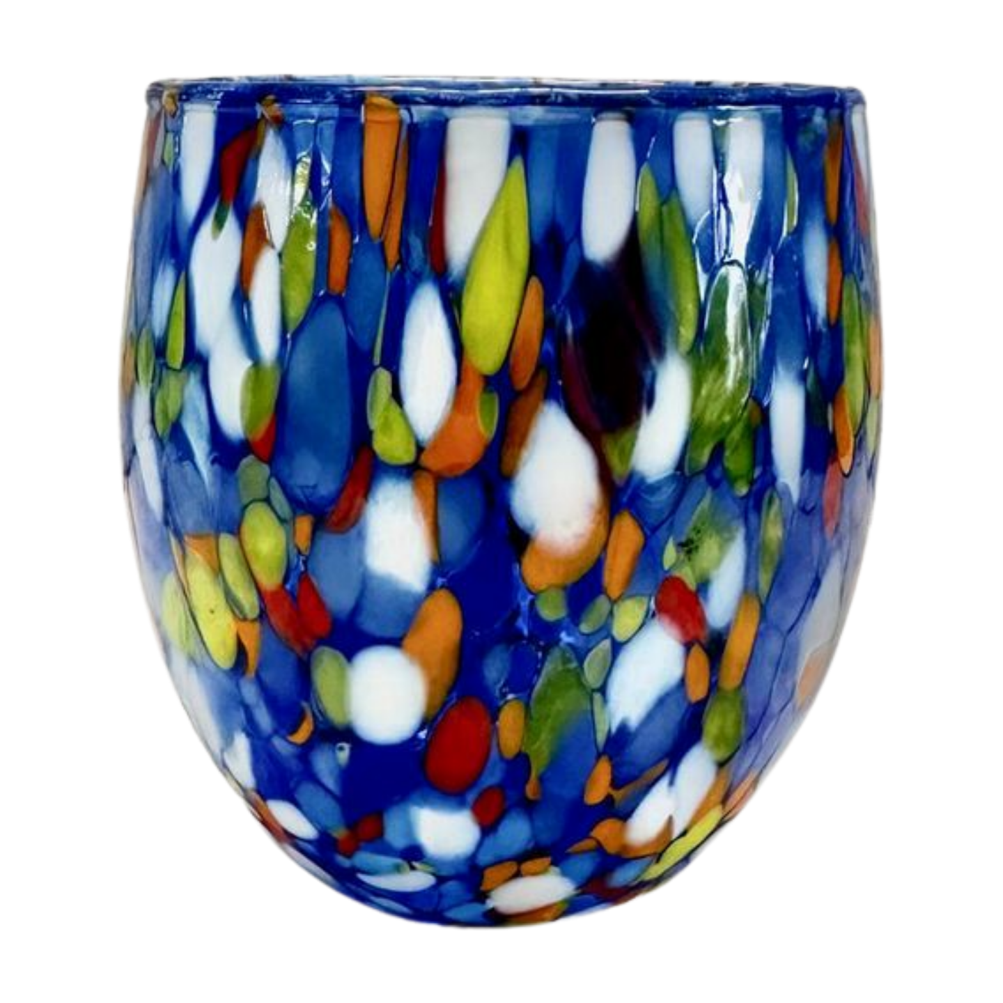 Stemless Murano wine glass in classic blue color.