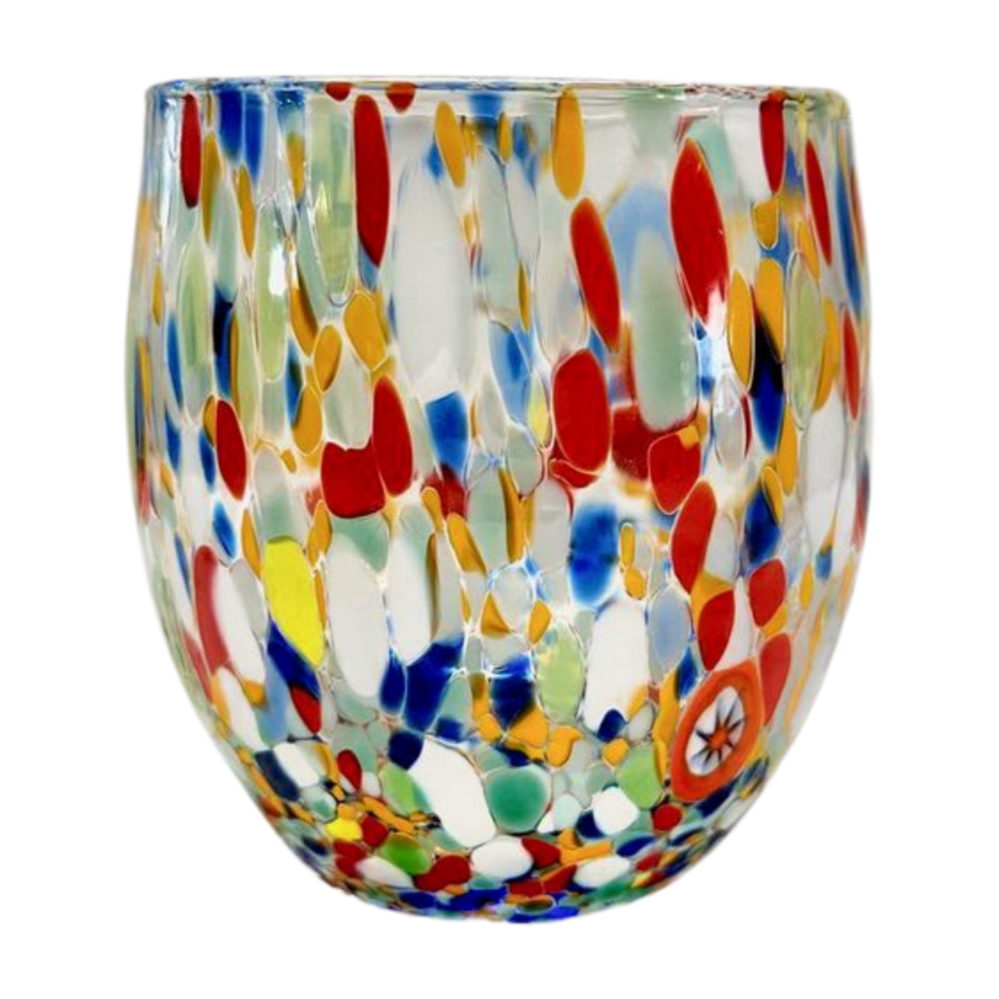 Stemless Murano wine glass in multicolor design.